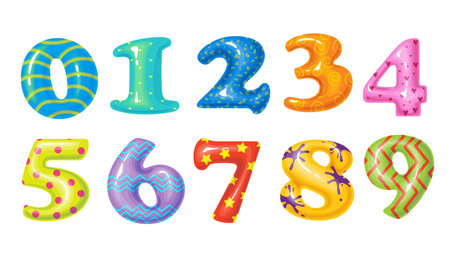Set of festive numbers balloons in cartoon style. Vector illustration of beautiful numbers balloons...