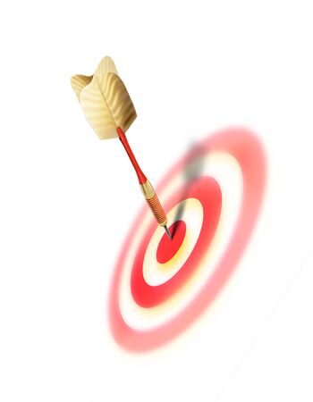 Bullseye, on target, goal met concept image with dart in the center of the targetの写真素材