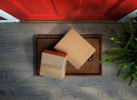Delivered to the door, online purchases on doormat risk theft. Add your own labelsの写真素材