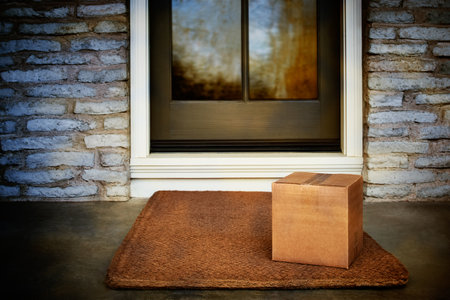 Delivered outside the door, e-commerce purchase on door mat. Add your own copy and labelの写真素材