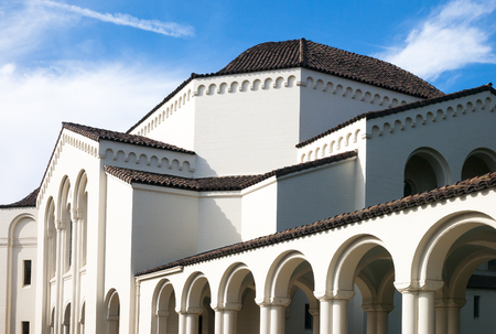 A detail image of many architectural features on a church.の写真素材