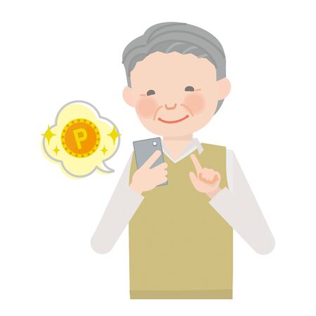 Elderly man who operates the smartphone (point)のイラスト素材