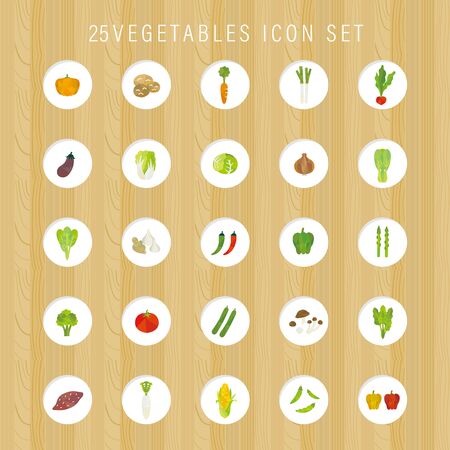25 vegetables vector icon setのイラスト素材