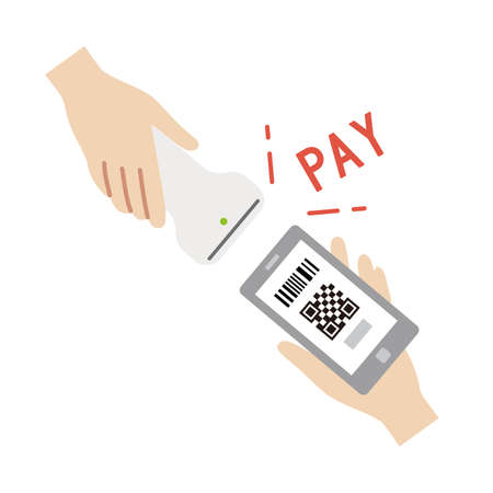 Cashless Payment: Read the QR code on smartphone (strle&fill)のイラスト素材