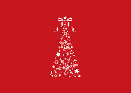 Seasonal material: Christmas tree made of snowflakes and red backgroundのイラスト素材