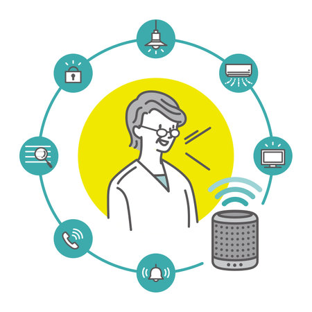 AI and Seniors: Senior Women Using Mart Speakersのイラスト素材