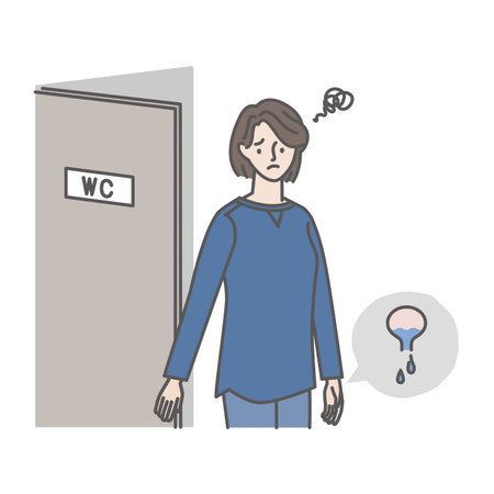 A woman who feels uncomfortable with residual urine after going to the toiletのイラスト素材