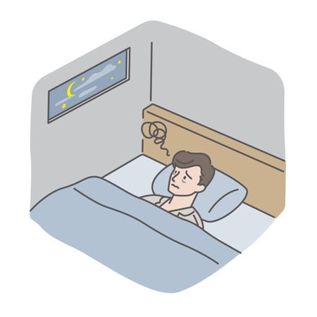 A young man who has trouble sleeping at night (insomnia / sleep disorder)のイラスト素材