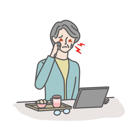 Senior woman with dry eyes whose eyes are dry and itchyのイラスト素材