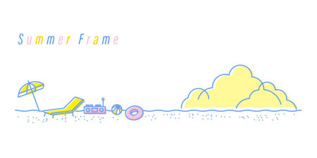 Summer illustration material _ sandy beach landscape (with main line)