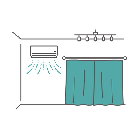 Close the curtains to lower the indoor temperature and turn on the air conditioner (energy saving measure in summer)のイラスト素材