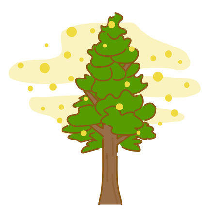 An image of cedar pollen being scattered from a cedar tree, which causes hay fever.のイラスト素材