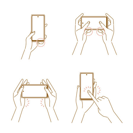 Illustration set of good and bad ways to hold a smartphone (smartphone fingers)のイラスト素材