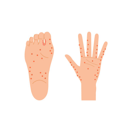 A set of illustrations of areas where sweat rash often occurs (hands and soles of the feet)のイラスト素材