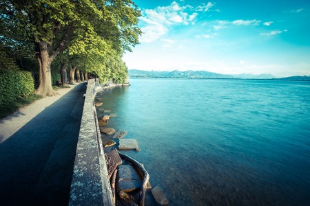 Lindau with blue calm water and skyの写真素材