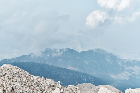 Beautiful view of Taurus Mountains from the viewpoint of Tahtali Mountain in the region of Antalya,...