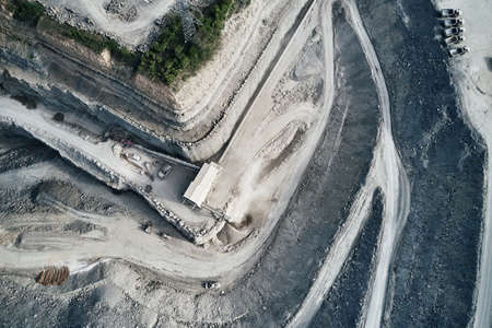 aerial view of the inside of a deep stone quarry in Germany, Steinbruch Mundelsheimの写真素材