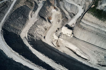 aerial view of the inside of a deep stone quarry in Germany, Steinbruch Mundelsheimの写真素材