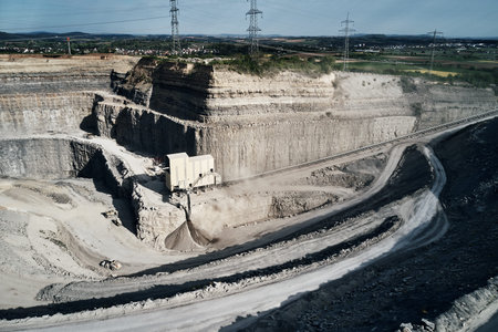 aerial view of the inside of a deep stone quarry in Germany, Steinbruch Mundelsheim