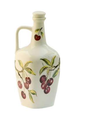 Isolated wine flagon with painting on white backgroundの写真素材