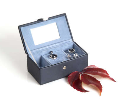 The photo shows a blue jewel case over whiteの写真素材