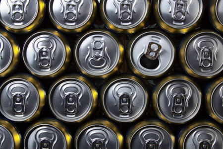 The image shows a lot of beverage cans
