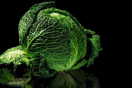 The image shows a cabbage on blackの写真素材