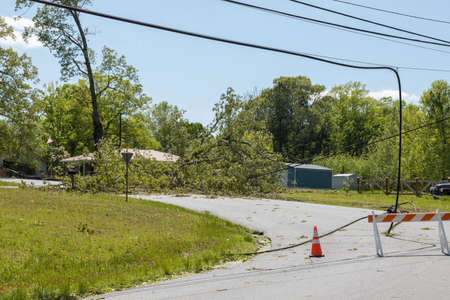 Pine Bluff, Arkansas April 12th 2020, Easter Sunday storms with winds from 70mph and up. More than 124,000 customers without power. That wind caused several trees power lines to fall across the state. Power outages lasting more than 7 days in some areas.のeditorial素材