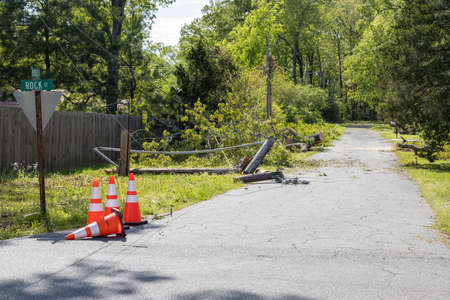 Pine Bluff, Arkansas April 12th 2020, Easter Sunday storms with winds from 70mph and up. More than 124,000 customers without power. That wind caused several trees power lines to fall across the state. Power outages lasting more than 7 days in some areas.のeditorial素材