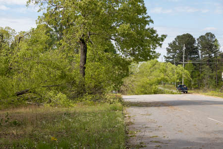 Pine Bluff, Arkansas April 12th 2020, Easter Sunday storms with winds from 70mph and up. More than 124,000 customers without power. That wind caused several trees power lines to fall across the state. Power outages lasting more than 7 days in some areas.のeditorial素材