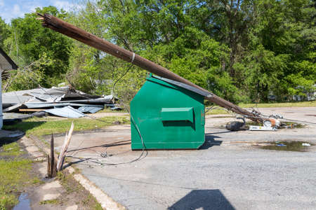 Pine Bluff, Arkansas April 12th 2020, Easter Sunday storms with winds from 70mph and up. More than 124,000 customers without power. That wind caused several trees power lines to fall across the state. Power outages lasting more than 7 days in some areas.のeditorial素材