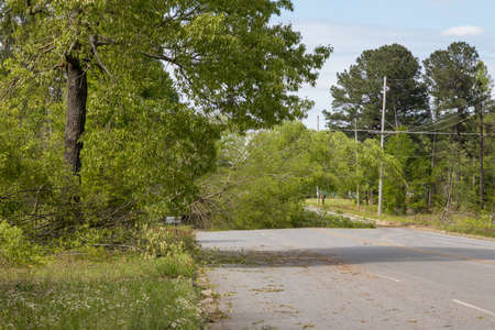Pine Bluff, Arkansas April 12th 2020, Easter Sunday storms with winds from 70mph and up. More than 124,000 customers without power. That wind caused several trees power lines to fall across the state. Power outages lasting more than 7 days in some areas.のeditorial素材
