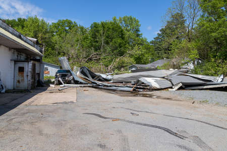 Pine Bluff, Arkansas April 12th 2020, Easter Sunday storms with winds from 70mph and up. More than 124,000 customers without power. That wind caused several trees power lines to fall across the state. Power outages lasting more than 7 days in some areas.のeditorial素材
