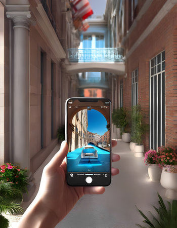 smartphone in hand with car on the street. 3d renderingの素材