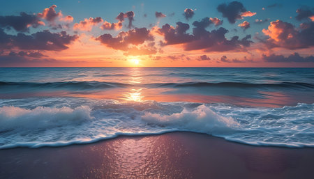 Beautiful seascape. Dramatic sunset over the sea.の素材