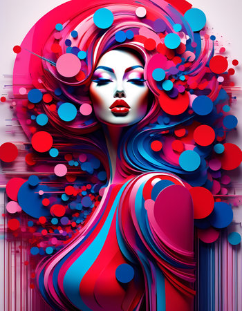 Beautiful woman with bright make-up. 3d illustration.の素材