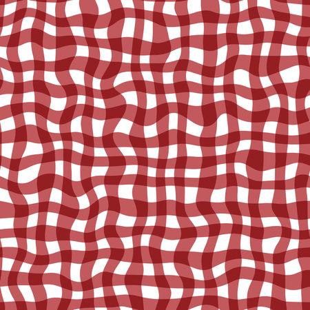 Distorted gingham red and white wavy line patternのイラスト素材