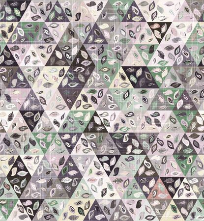 Delicate dainty leaves in triangles geo patternのイラスト素材