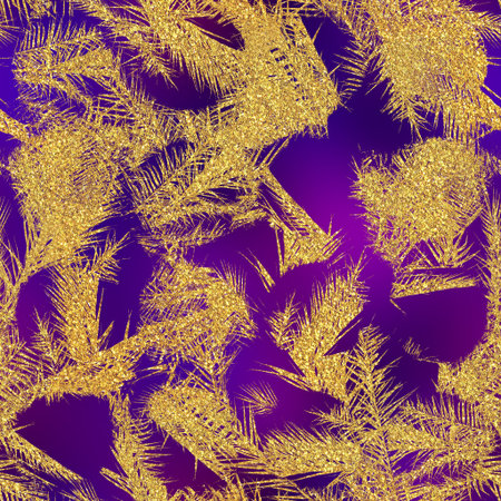 Gold glitter and purple tropical seamless pattern