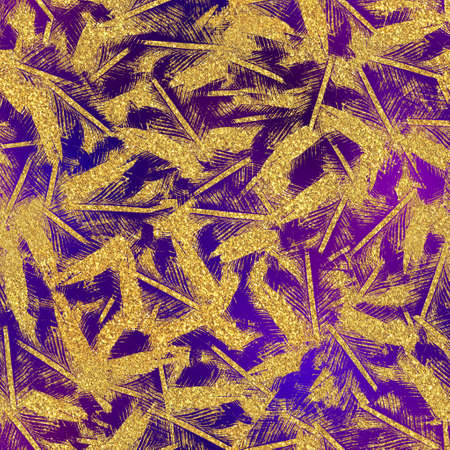 Gold glitter and purple tropical seamless patternの写真素材