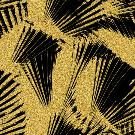 Gold glitter and black tropical seamless patternの写真素材