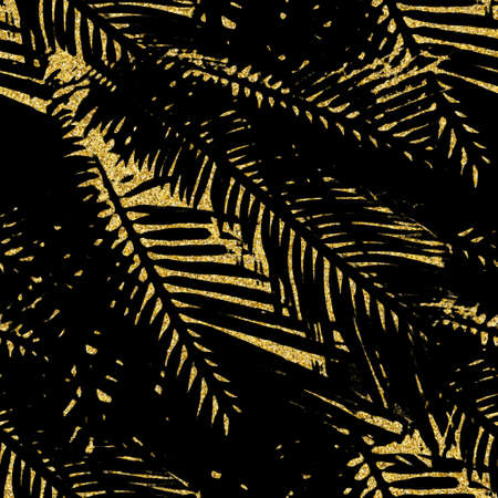 Gold glitter and black tropical seamless patternの写真素材