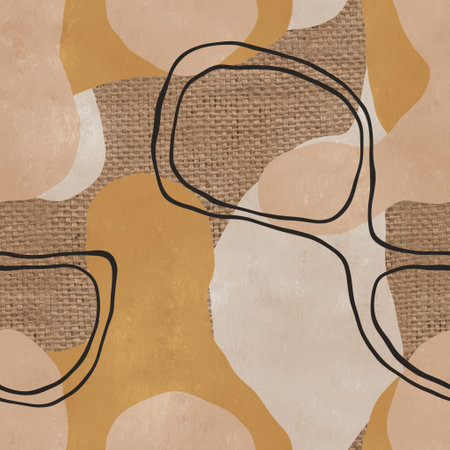 Seamless organic rounded curvy shapes on burlap