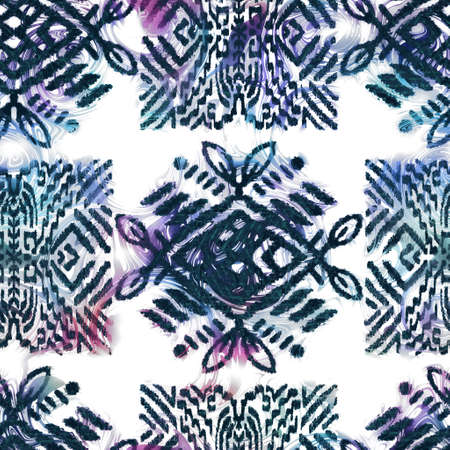 Seamless navy and white tribal rug motif pattern.の写真素材
