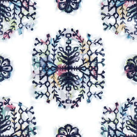 Seamless navy and white tribal rug motif pattern.