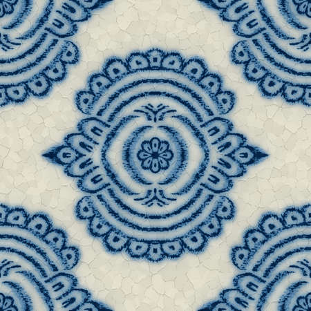 Seamless cracked blue and white ceramic designの写真素材