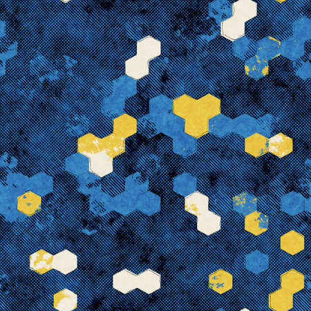 Seamless abstract vibrant blue and yellow pattern for printの写真素材