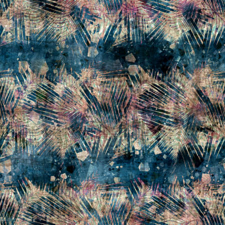 Seamless elegant mixed media pattern in navy, blue, pink, and creamの写真素材