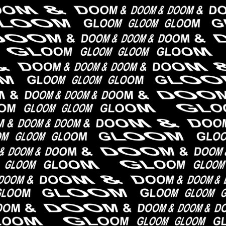 DOOM and GLOOM words warped, distorted, repeated, and arranged into seamless pattern background
