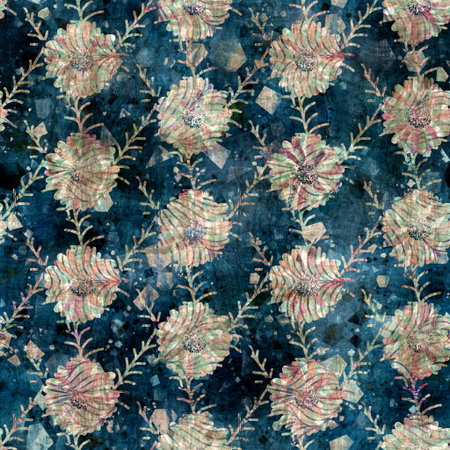 Seamless elegant mixed media pattern in navy, blue, pink, and cream